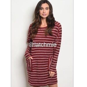 ‼️CLEARANCE TODAY ONLY ‼️ WINE STRIPES TUNIC DRESS